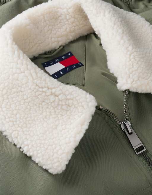 Tommy Jeans Teddy collar relaxed aviator jacket in rocky mountain, 7 of 7