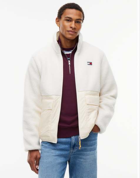 Tommy Jeans Teddy contrast texture relaxed jacket in cream - view 1
