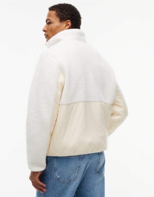 Tommy Jeans Teddy contrast texture relaxed jacket in cream, 4 of 6