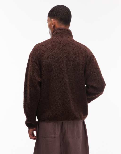 Tommy Jeans teddy fleece in chocolate brown, 3 of 5