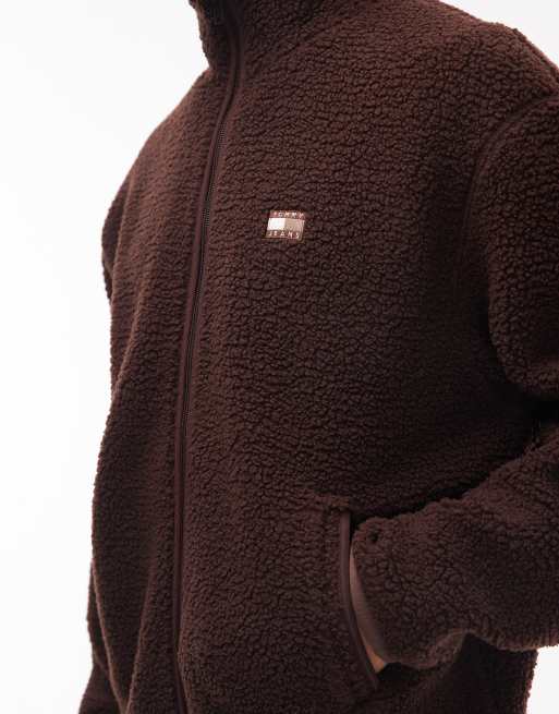 Tommy Jeans teddy fleece in chocolate brown, 5 of 5