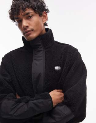 Tommy Jeans Teddy Fleece Jacket In Black