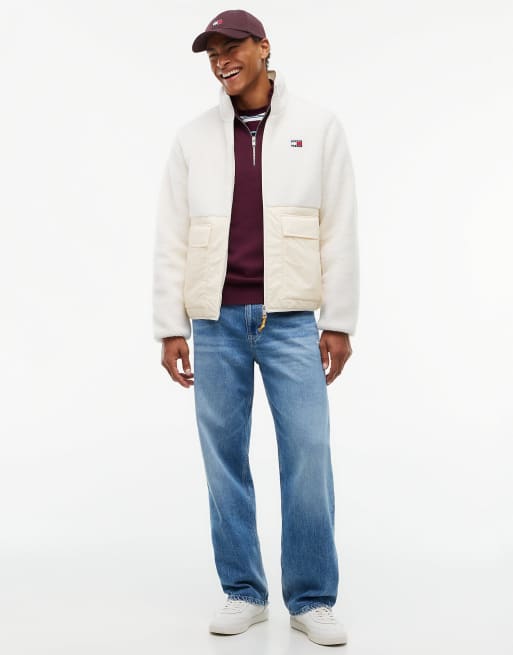 Tommy Jeans Teddy-Jacke mit Kontraststruktur in Cremeweiß, 2 von 6