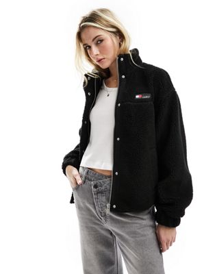 Tommy Jeans Teddy Jacket in Black - ASOS Price Checker