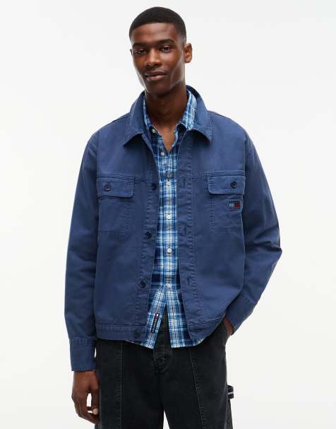 Tommy Jeans Textured herringbone oversized overshirt in basic navy - view 1
