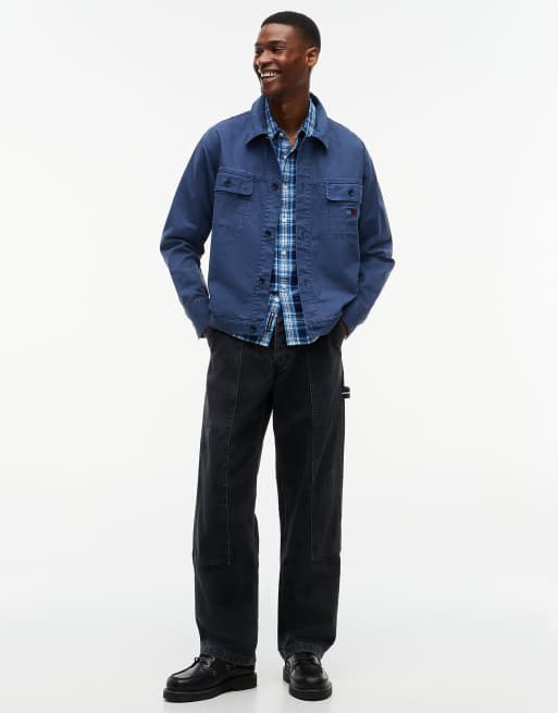 Tommy Jeans Textured herringbone oversized overshirt in basic navy, 2 of 6