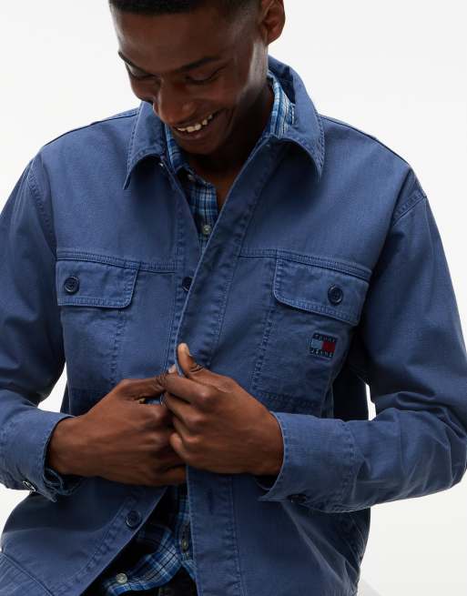Tommy Jeans Textured herringbone oversized overshirt in basic navy, 3 of 6