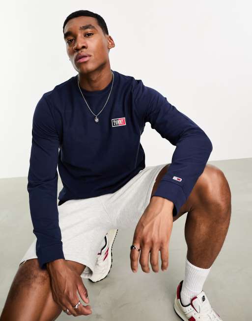 Tommy Jeans textured long sleeve t-shirt in blue