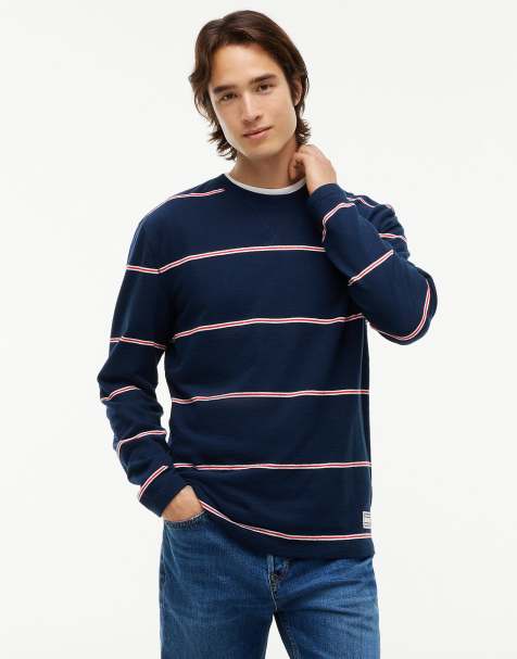 Tommy Jeans Textured stripe jersey long sleeve t-shirt in dark blue stripe - view 1