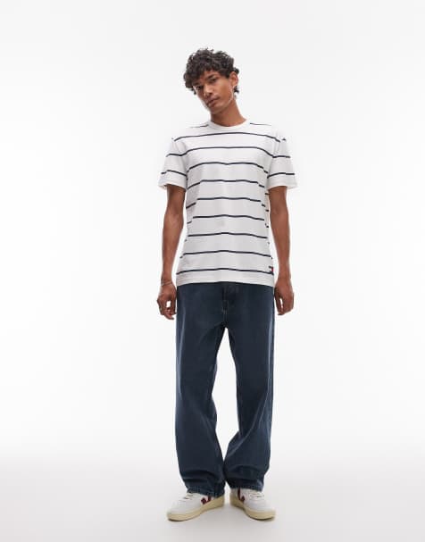 Tommy Jeans textured stripe t-shirt in white and navy - view 1