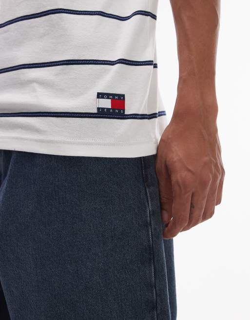 Tommy Jeans textured stripe T-shirt in white and navy, 3 of 4