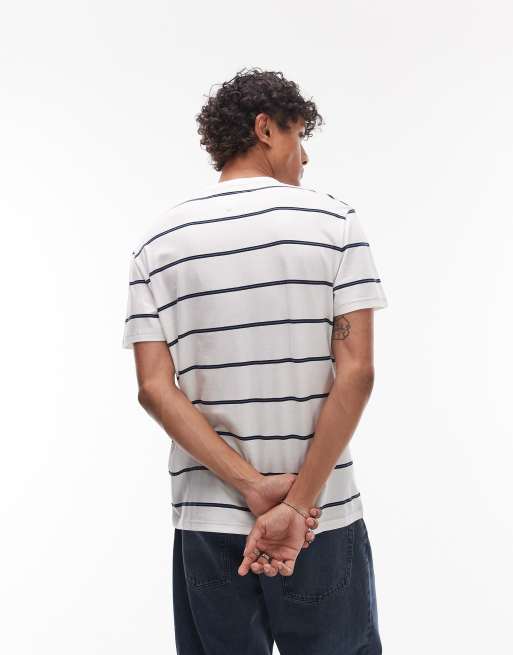 Tommy Jeans textured stripe T-shirt in white and navy, 4 of 4