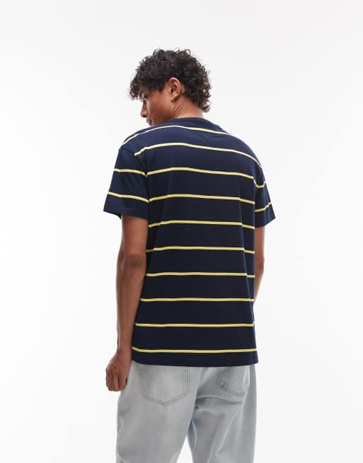 Tommy Jeans textured striped T-shirt in navy and yellow, 2 of 4