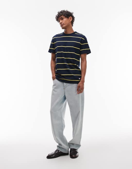 Tommy Jeans textured striped T-shirt in navy and yellow, 3 of 4