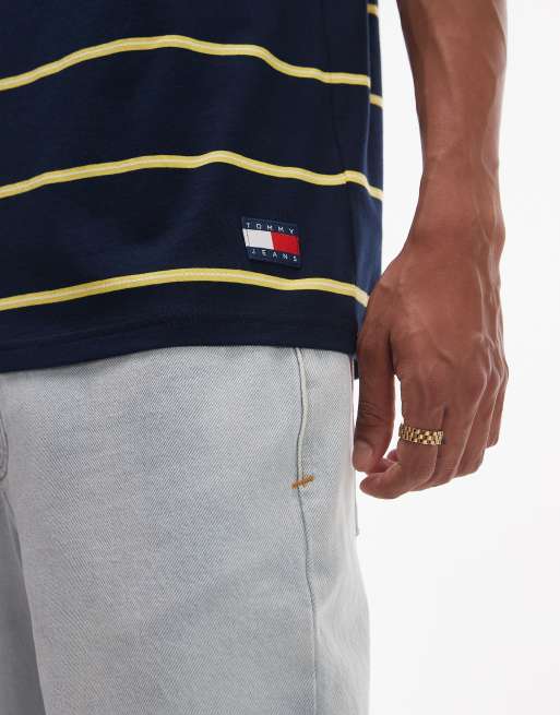 Tommy Jeans textured striped T-shirt in navy and yellow, 4 of 4