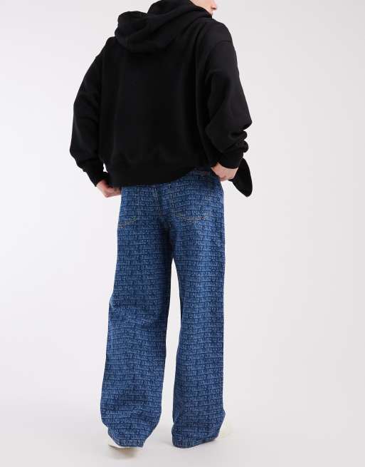 Tommy Jeans Theo baggy jeans with all over print in mid wash blue , 2 of 5