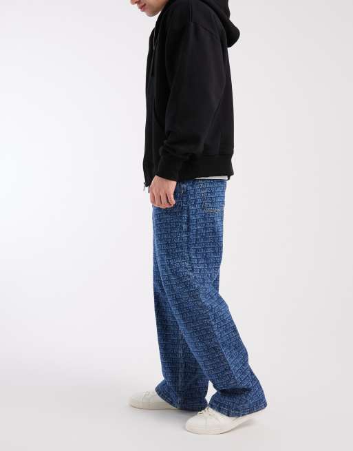 Tommy Jeans Theo baggy jeans with all over print in mid wash blue , 3 of 5
