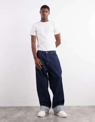 Tommy Jeans - Theo - Jean baggy à revers - Délavage foncé-Bleu