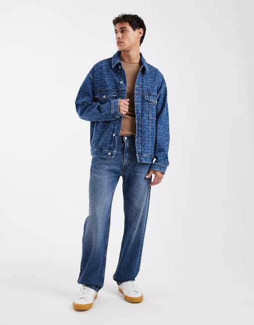 Tommy Jeans - Theo - Veste camionneur oversize à imprimé - Bleu moyen délavé, 2 de 5