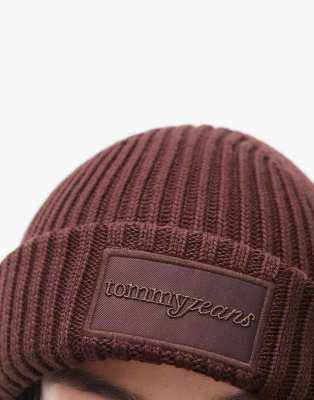 Tommy Jeans Thick Rib Beanie In Brown