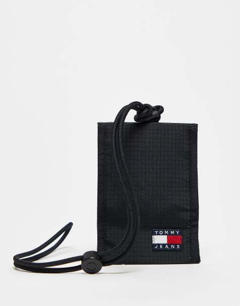 Tommy Jeans timeless card holder with strap in black - view 1