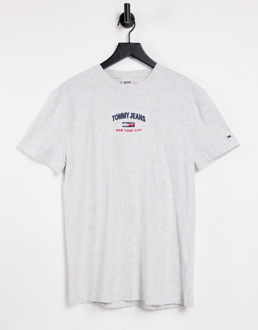 Tommy Jeans timeless central logo script T-shirt in silver heather gray-Grey