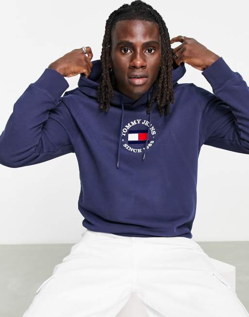 Tommy Jeans - Timeless - Felpa con cappuccio con logo, colore blu navy slavato