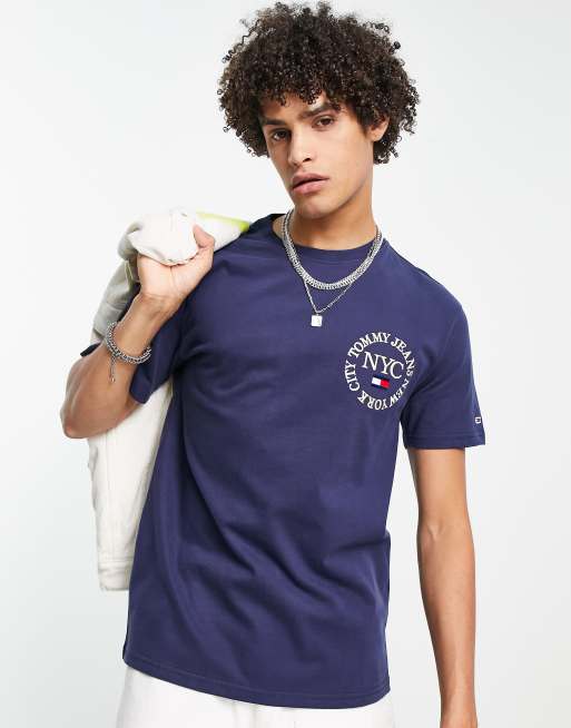 Tommy Jeans - Timeless - T-shirt in cotone blu navy con logo circolare 