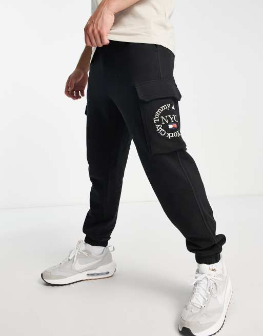 Tommy Jeans timeless tommy logo cargo trackies in black