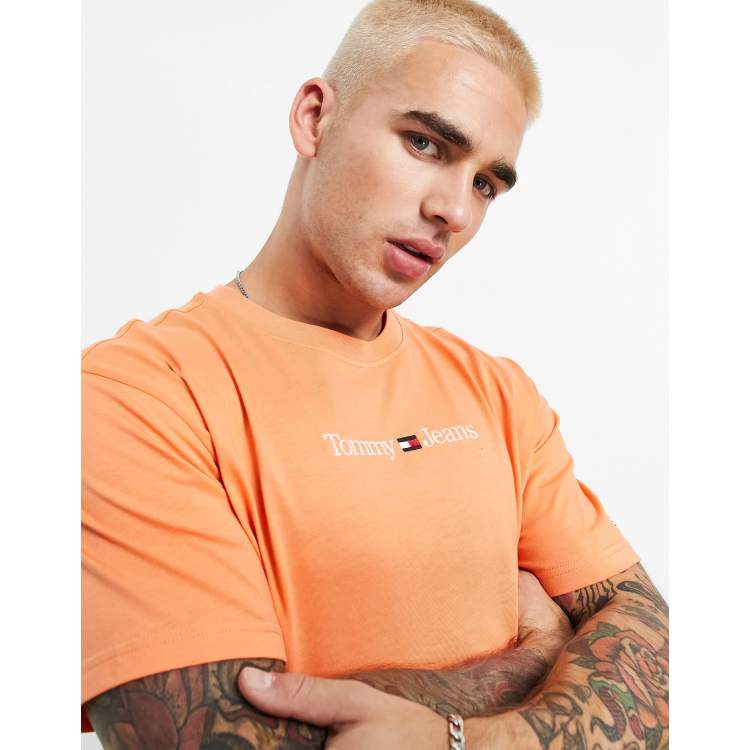 samfund fortryde Modig Tommy Jeans tiny linear logo t-shirt in orange | ASOS