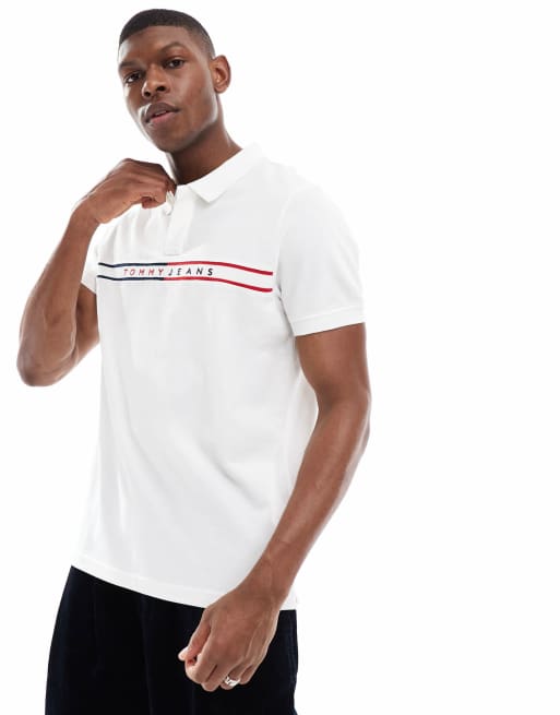Tommy Jeans – tjm – Poloshirt in Weiß mit schmalem Logo über der Brust