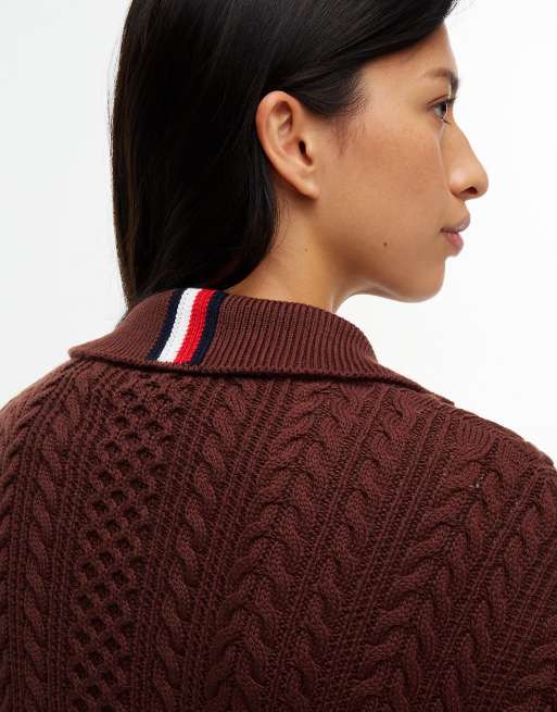 Tommy Jeans Tommy badge cable knit oversized jumper in pure brown, 3 of 7