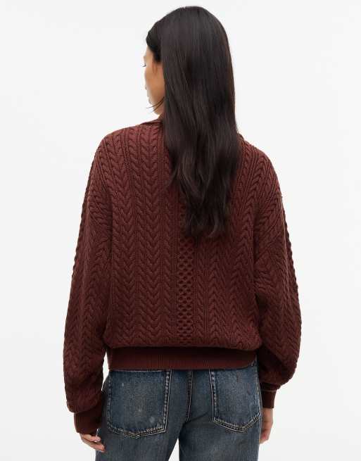 Tommy Jeans Tommy badge cable knit oversized jumper in pure brown, 5 of 7