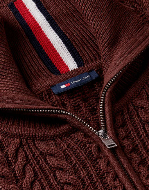 Tommy Jeans Tommy badge cable knit oversized jumper in pure brown, 7 of 7