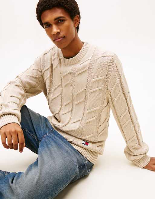 Tommy Jeans Tommy badge chunky cable knit jumper in beige
