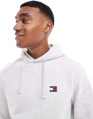 Tommy Jeans Tommy Badge Drawstring Hoody in Light Grey