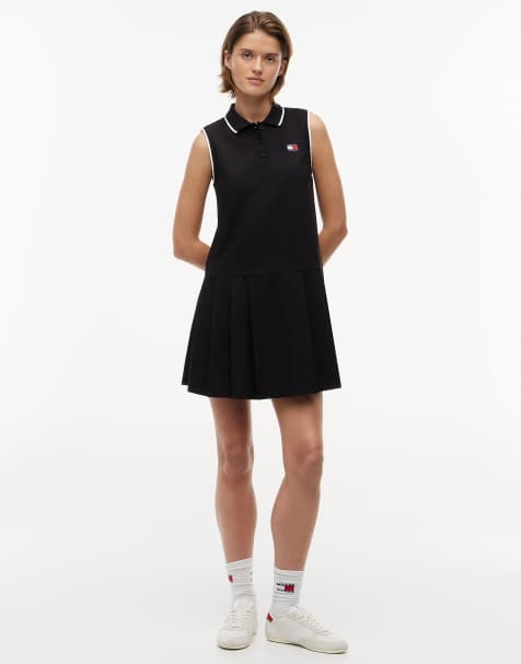 Tommy Jeans Tommy badge pique mini polo dress in black - view 1