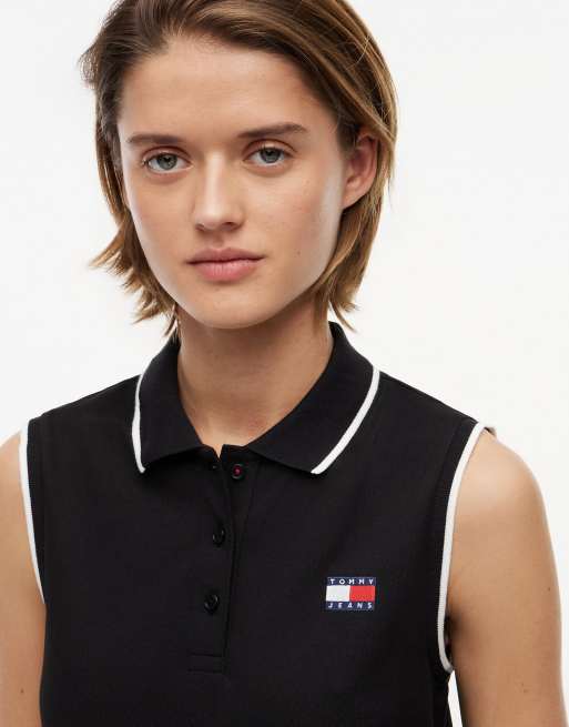 Tommy Jeans Tommy badge pique mini polo dress in black, 3 of 6