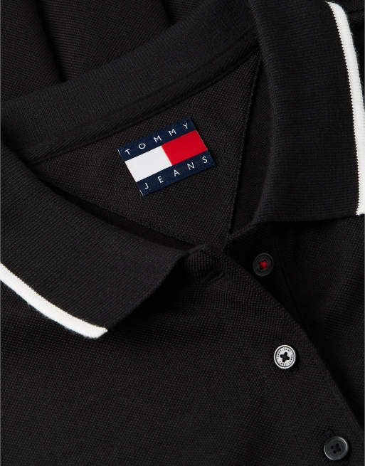 Tommy Jeans Tommy badge pique mini polo dress in black, 6 of 6