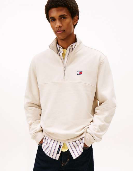 Tommy Jeans Tommy badge quarter-zip jumper in beige