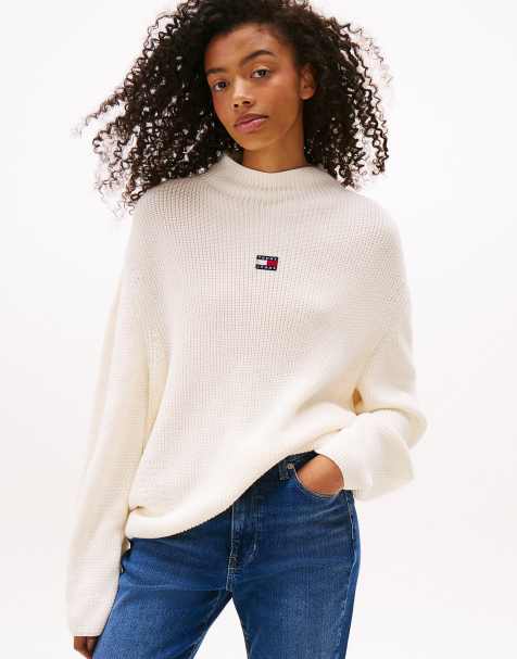 Tommy Jeans Tommy badge relaxed mock neck jumper in beige - view 1