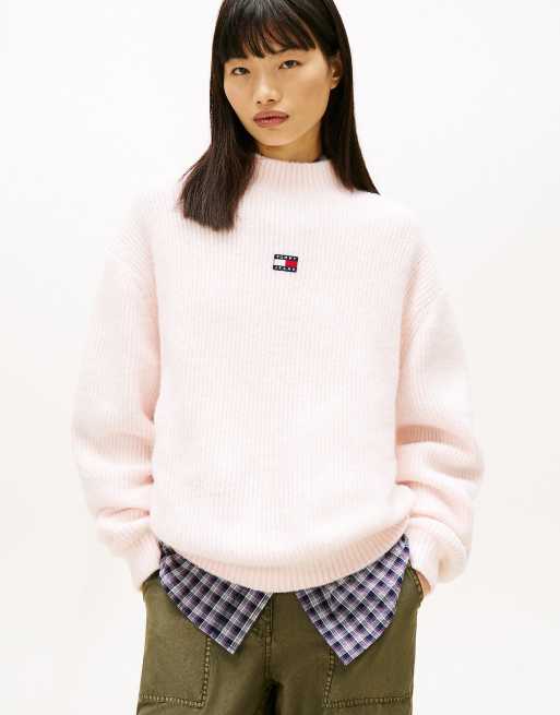 Tommy Jeans Tommy badge relaxed mock neck jumper in light pink
