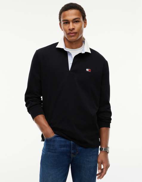 Tommy Jeans Tommy badge relaxed rugby shirt in black - view 1