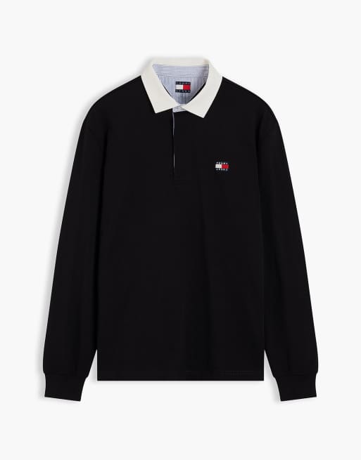 Tommy Jeans Tommy badge relaxed rugby shirt in black, 6 of 7