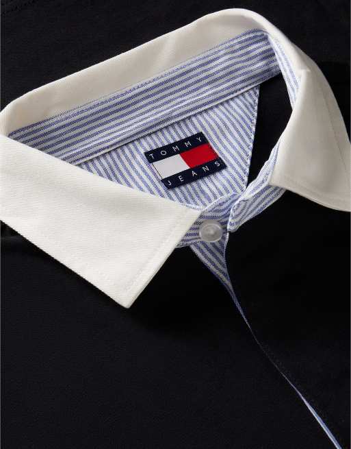 Tommy Jeans Tommy badge relaxed rugby shirt in black, 7 of 7