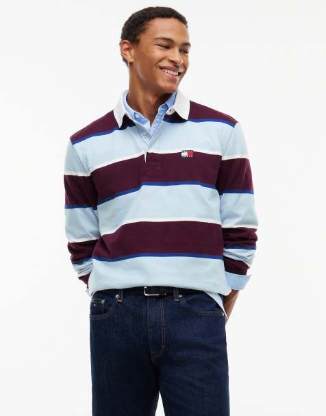 Tommy Jeans Tommy badge stripe relaxed rugby shirt in calypso berry stripe - view 1