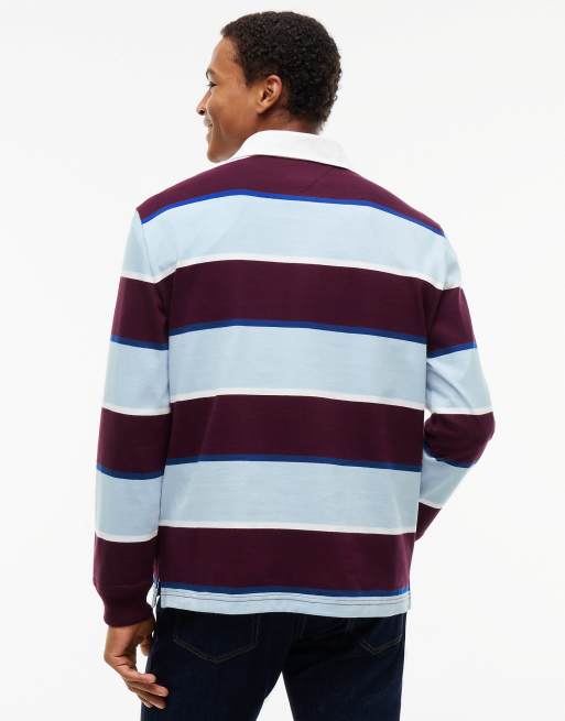 Tommy Jeans Tommy badge stripe relaxed rugby shirt in calypso berry stripe, 4 of 6