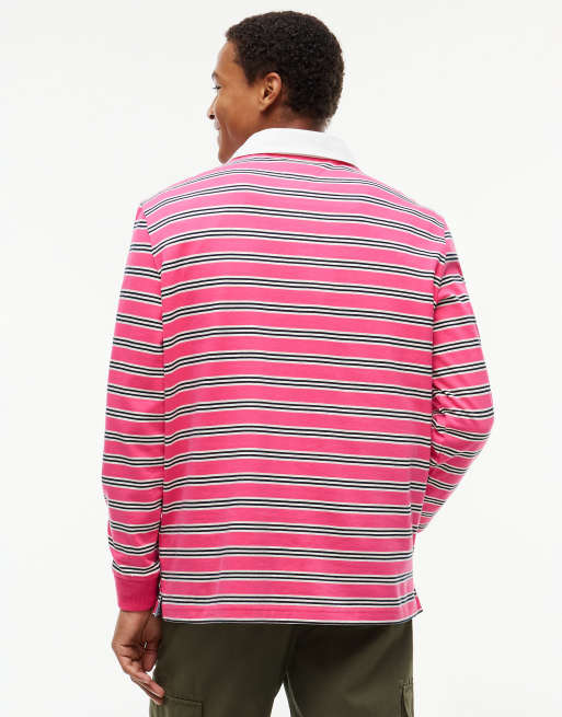 Tommy Jeans Tommy badge stripe relaxed rugby shirt in pink alert stripe, 4 of 6