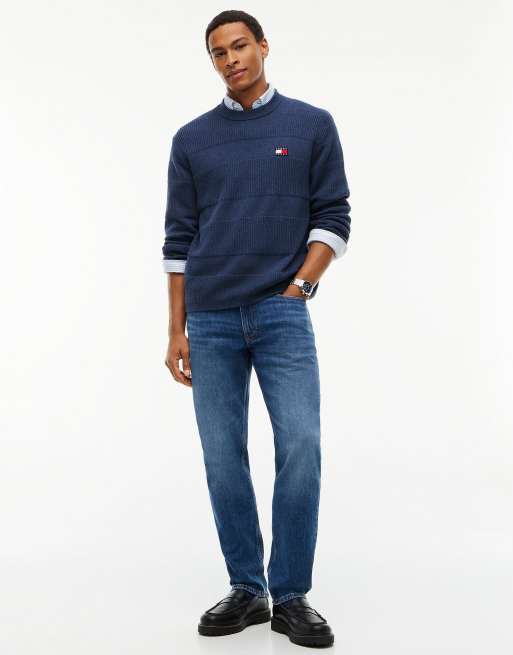 Tommy Jeans Tommy Badge strukturierter Pullover in Marineblau meliert, 2 von 6