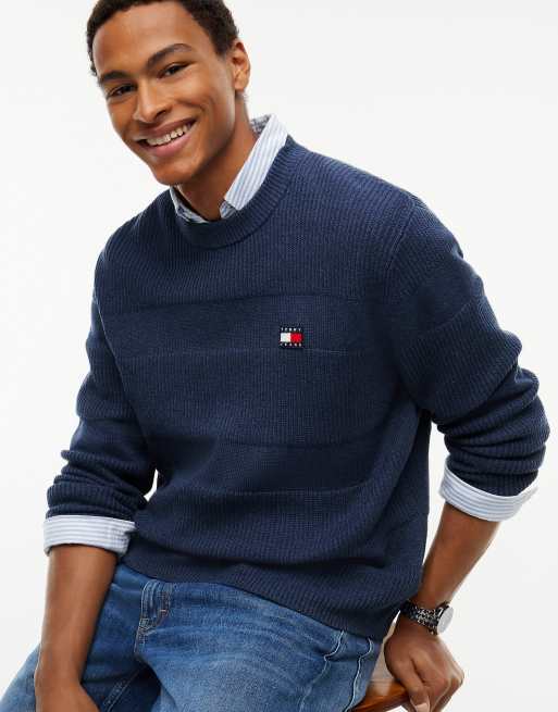 Tommy Jeans Tommy badge textured jumper in basic navy htr, 3 of 6